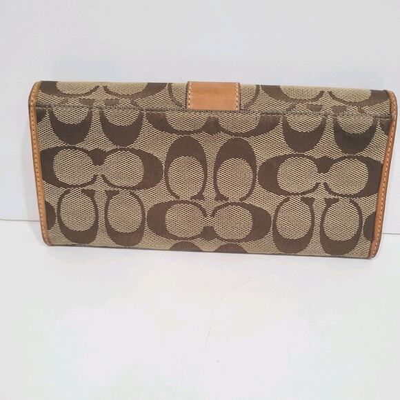 Coach Long Wallet Stripe Envelope Beige Brown Tan Designer Large Leather Canvas - Picture 2 of 8